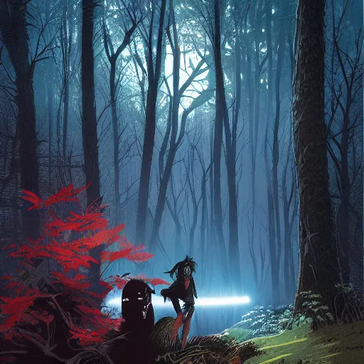 Image similar to iron maiden in the dark forest by ilya kuvshinov, zemyata hd 8k