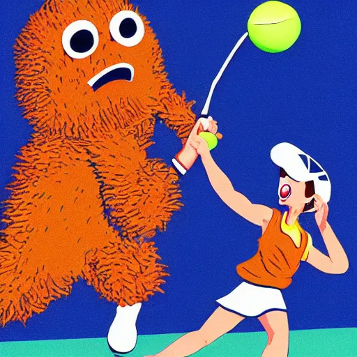 Prompt: a tennis ball monster illustrated by hiroshi nagai