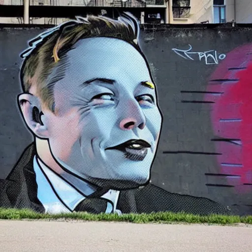 Image similar to ”elon musk as street art graffiti”