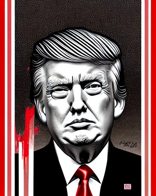 Image similar to highly detailed portrait of donald trump by casey weldon, serene, 4 k resolution, red, black and white color scheme