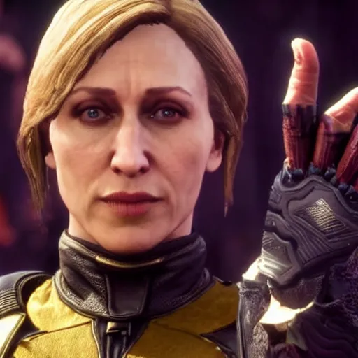 Image similar to Vera Farmiga in Mortal Kombat 11, ps5 cinematic screen capture, 4k