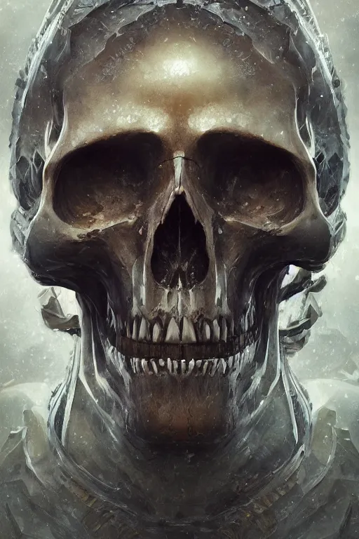 Image similar to atlantis skull, close - up portrait, powerfull, intricate, elegant, volumetric lighting, scenery, digital painting, highly detailed, artstation, sharp focus, illustration, concept art, ruan jia, steve mccurry