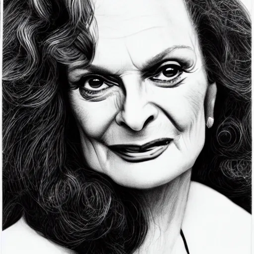 Prompt: pencil illustration of Diane von furstenberg highly detailed, cinematic,