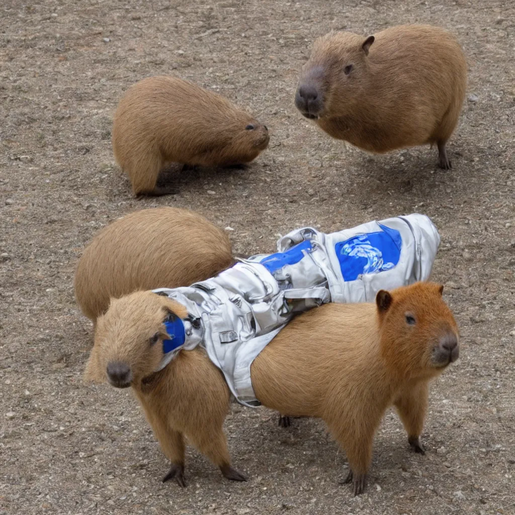 Prompt: capybara wearing a space suit.