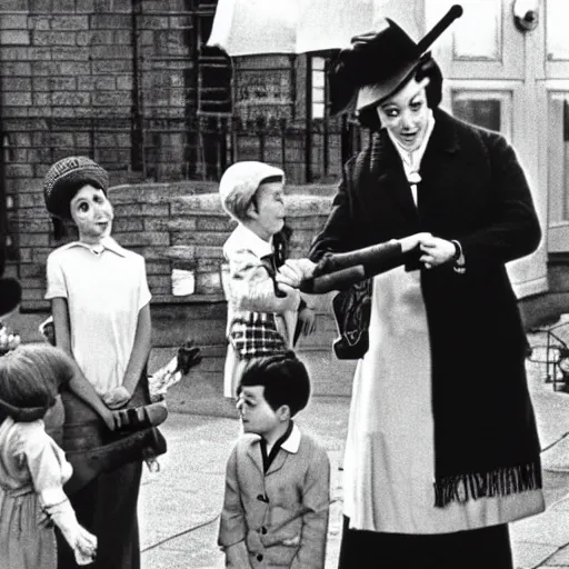 Image similar to Deleted scene from 1964 Mary Poppins movie where she teaches the children how to smoke Cuban cigars