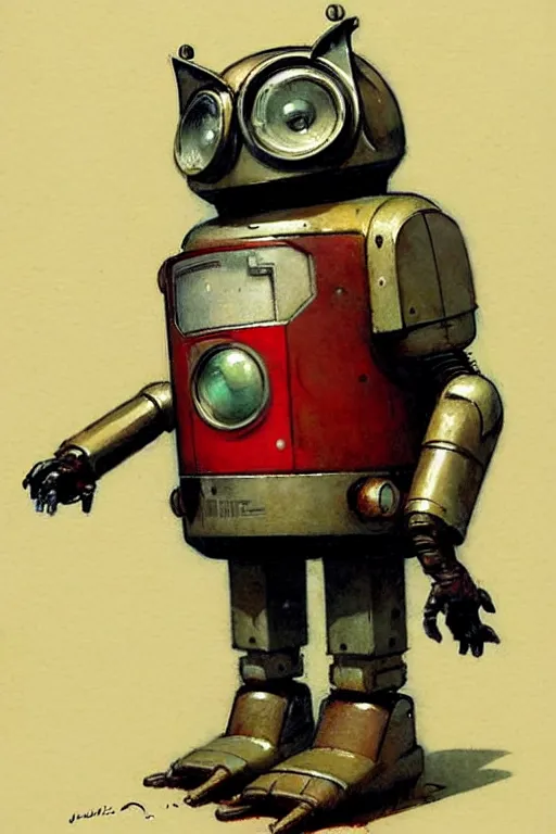 Image similar to adventurer ( ( ( ( ( 1 9 5 0 s retro future robot android fat wise old owl android. muted colors. ) ) ) ) ) by jean baptiste monge!!!!!!!!!!!!!!!!!!!!!!!!! chrome red