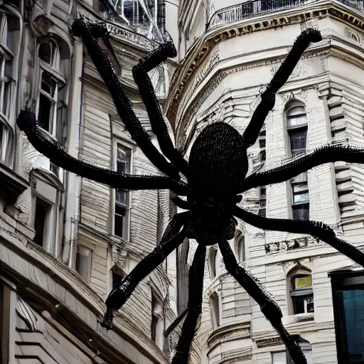 Prompt: photo of a giant spider terrorizing london