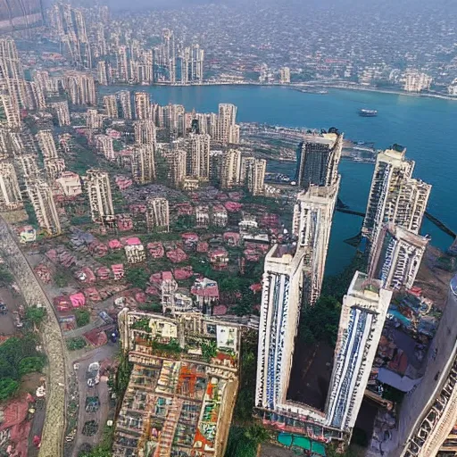 Prompt: an aerial 4 k cinematic shot of south mumbai