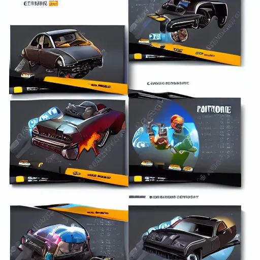 Image similar to car engine, car parts concept, card, comic page, realistic fortnite, ui card