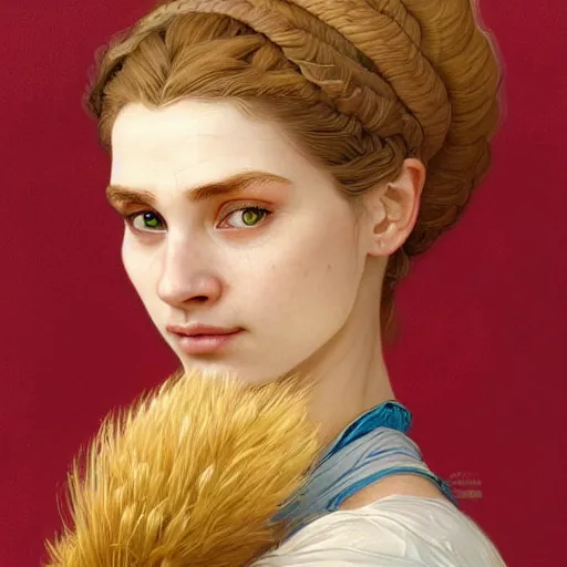 Image similar to portrait of a peasant bart simpson maiden, intricate, elegant, highly detailed, digital painting, artstation, concept art, smooth, sharp focus, illustration, art by artgerm and greg rutkowski and alphonse mucha and william - adolphe bouguereau