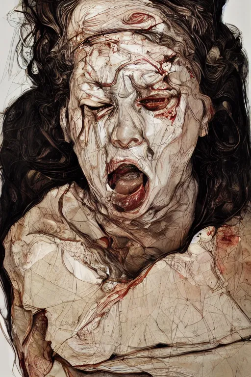 Prompt: portraits of a woman enraged, part by Jenny Saville, part by Lucian Freud, part by Frank Miller