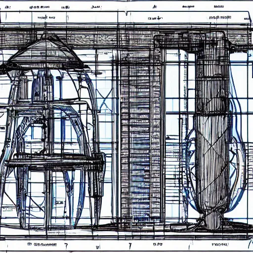 Prompt: highly detailed blueprints for a working time machine