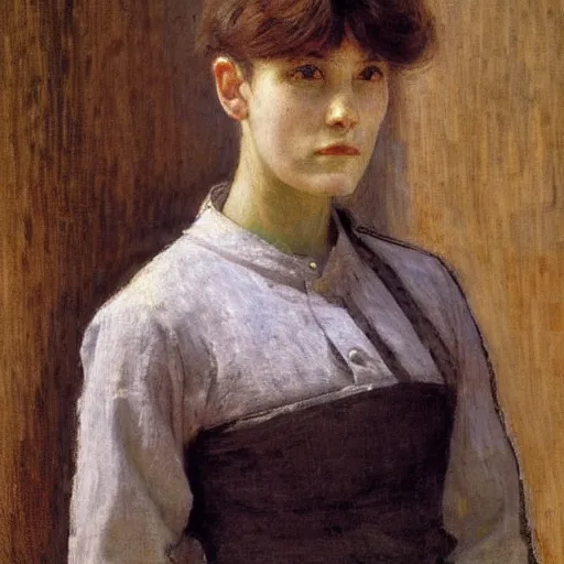 Image similar to a portrait of a female android by jules bastien - lepage