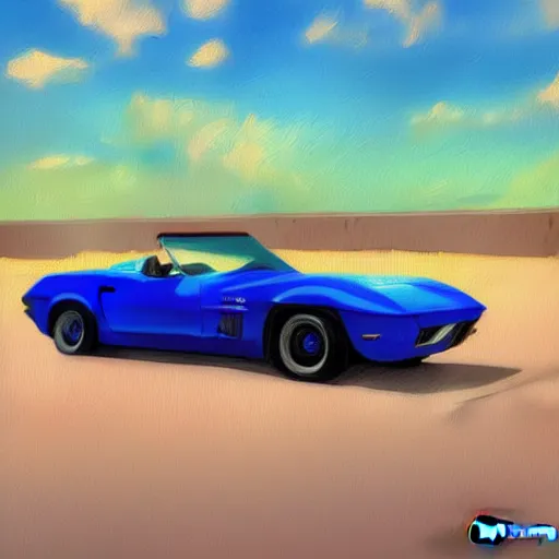 Image similar to portrait of a corvette made out of blue curacao, digital art, luminous