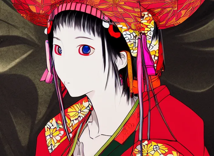 Image similar to himiko priestess kimono night tokyo street 4 k ultra realistic beautiful eyes epic lighting high detail masterpiece