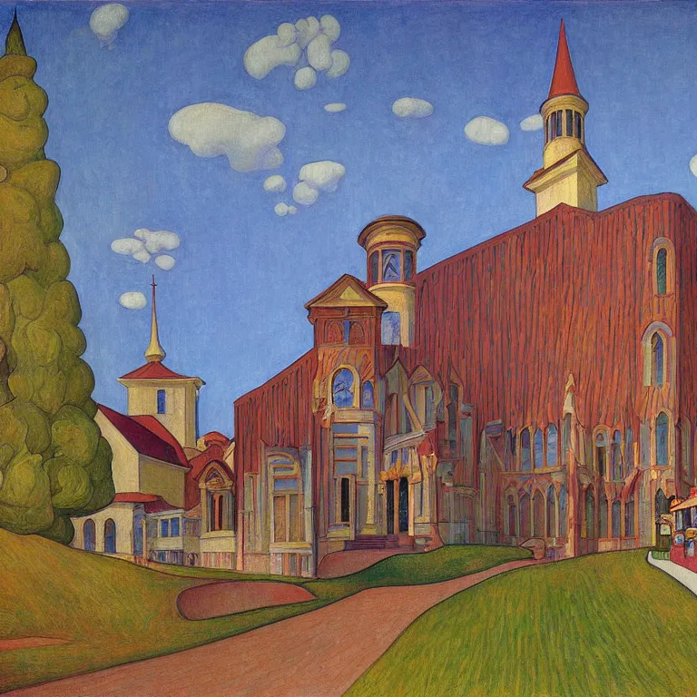 Image similar to church building, painted by Edward Hopper, painted by Anton Bilibin, surrealism, airbrush