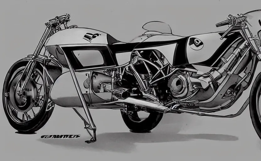 Prompt: 1 9 7 0 s yamaha race motorcycle concept art, art,