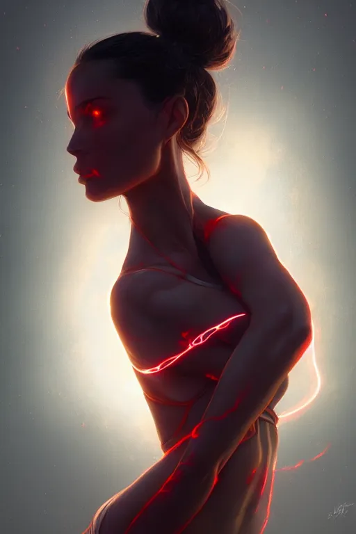 Image similar to detailed intricate digital illustration by greg rutkowski and artgerm and wlop and sanford robinson gifford ; yoga pose. bioluminescent radiant veins glowing ; 1 3 mm film, arri alfa anamorphic lens, sharp focus ; lit from behind, edge lighting, trending on artstation 8 k