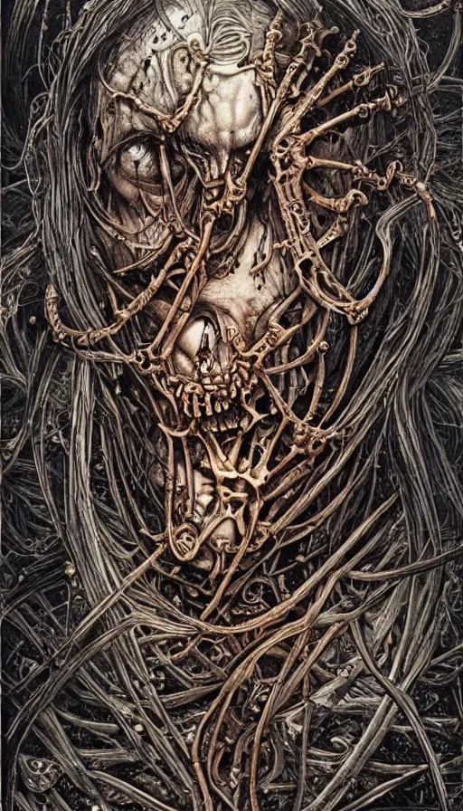 Prompt: Elden Ring, orthodox unholy saint icon undead biomechanical portrait themed tarot card, the dark post-apocalyptic hellscape torment intricate artwork by Artgerm, Johnatan Wayshak, Zdizslaw Beksinski, Darius Zawadzki, H.R. Giger, Takato Yamamoto, masterpiece, very coherent artwork, cinematic, high detail, octane render, unreal engine, 8k, High contrast, golden ratio, trending on cgsociety, ultra high quality model, production quality cinema model in the style of Midjourney, highly detailed and intricate artwork, masterpiece, majestic, ephemeral, cinematic lighting, vivid and vibrant colors, iconic movie poster character production art concept, haunting, horror, gothic fog ambience, crimson fire palette, Artstation trending, unreal engine, octane render