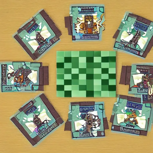 Prompt: minecraft villagers playing cards at a table