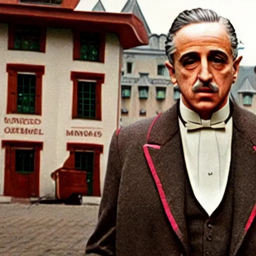 Prompt: the godfather, still from movie the grand budapest hotel