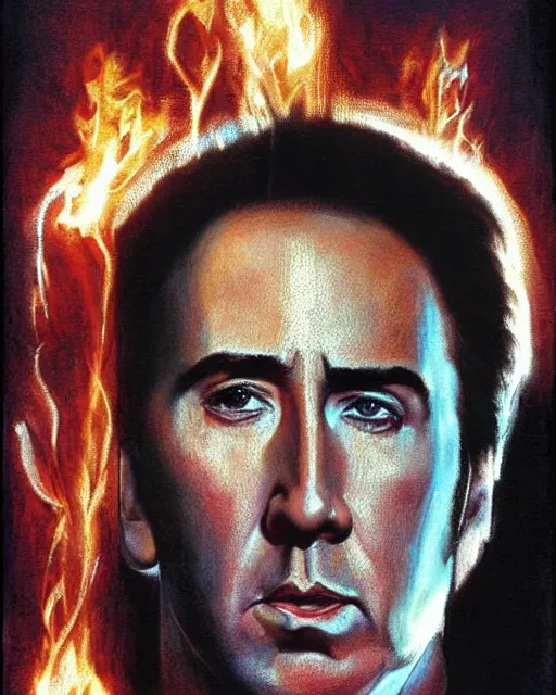 Image similar to nicolas cage in national treasure, airbrush, drew struzan illustration art, key art, movie poster