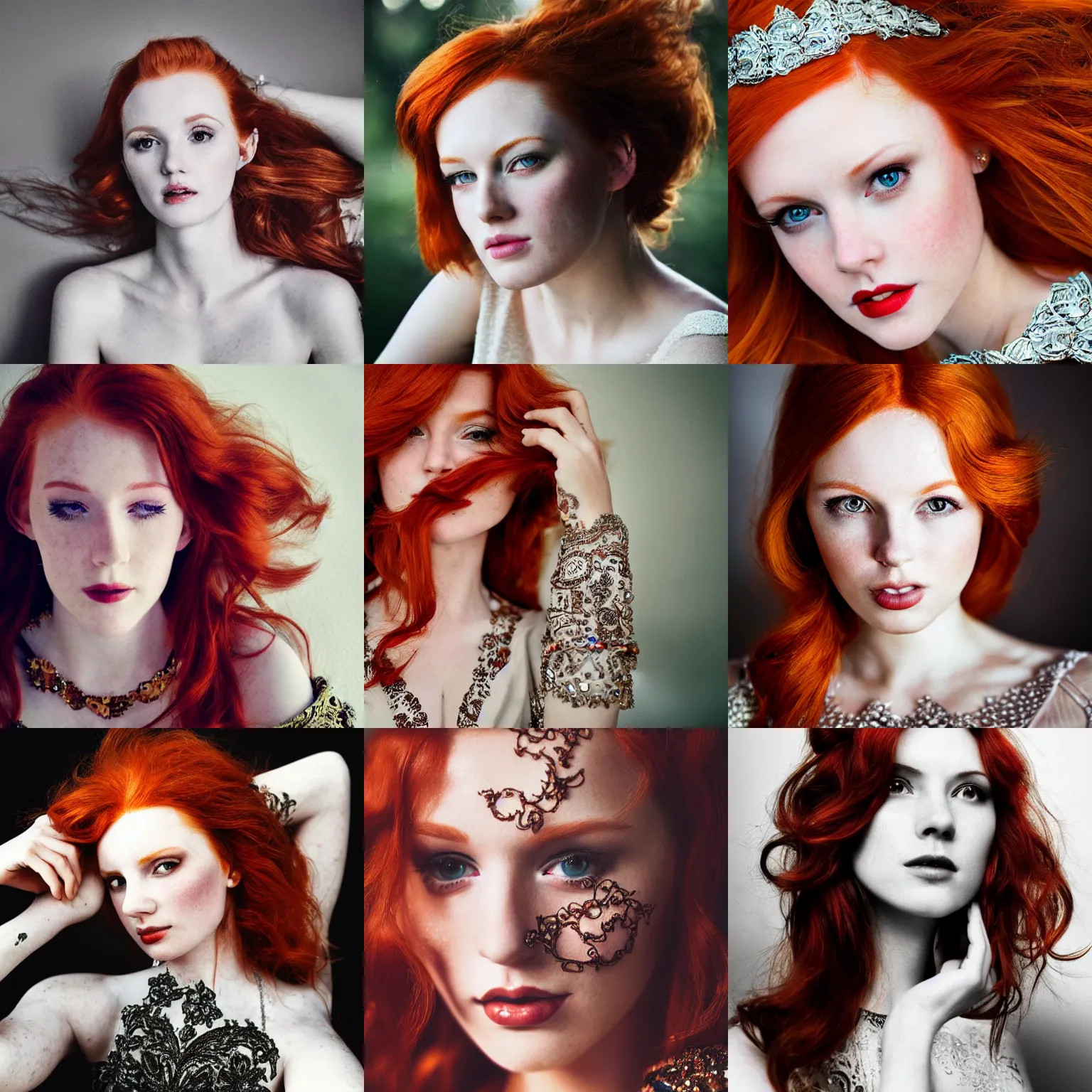Prompt: /imagine prompt: beautiful redhead woman, Photography, Glamor Shot, Portrait, 35mm, Closeup, First-Person, Happy, Powerful, Perfectionism, insanely detailed and intricate, hypermaximalist, elegant, ornate, hyper realistic, super detailed