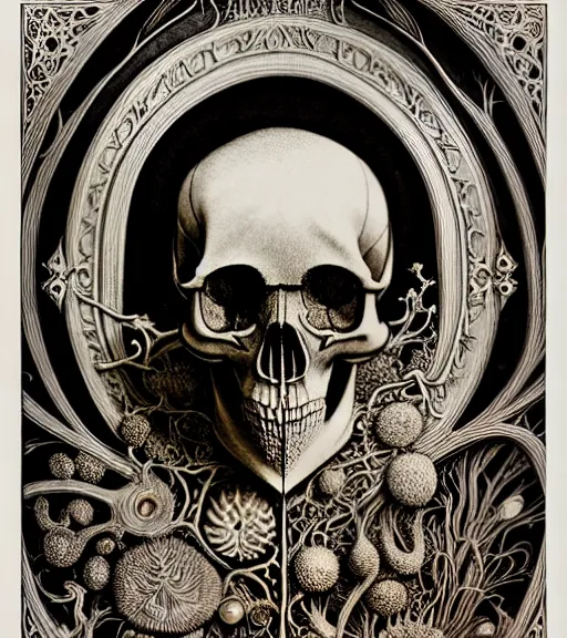 Image similar to art forms of nature by ernst haeckel, memento mori by arthur rackham, ornate antique porcelain beautiful skull mask, ultrasharp, photorealistic, hyperdetailed, octane render, polished, art nouveau, neo - gothic, gothic, intricate ornamental organic filigree, art nouveau botanicals, art forms of nature by ernst haeckel, horizontal symmetry, symbolist, visionary