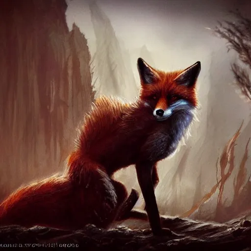 Image similar to a fox in elden ring, elden ring, dark souls, epic fantasy art