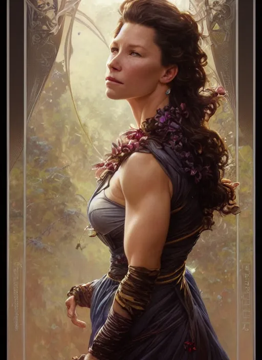 Prompt: beautiful portrait of evangeline lilly, by magali villeneuve and greg rutkowski and artgerm and alphonse mucha, intricate, elegant, highly detailed, photorealistic, trending on artstation, trending on cgsociety, 8 k, sharp focus