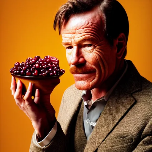 Prompt: bryan cranston's body is a bowl of cranberries, head submerged in cranberries, natural light, sharp, detailed face, magazine, press, photo, steve mccurry, david lazar, canon, nikon, focus