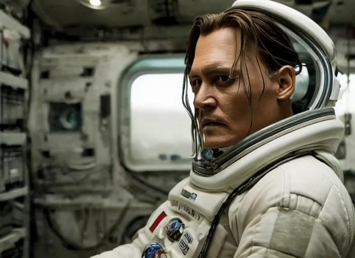 Image similar to film still of Johnny Depp as Cooper in Interstellar, 4k