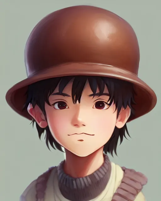 Prompt: a boy as personification of chocolate cupcake, cute hats, unreal engine, highly detailed, digital illustration by artgerm, tooth wu, studio ghibli, deviantart, sharp focus, artstation, a fantasy bakery by studio ghibli, makito shinkai, global illumination, sweets, dog