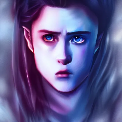 Image similar to Twilight anime, Stranger Things, Edward, Bella, photorealistic, dramatic lighting, soft, sharp focus, highly detailed, digital painting