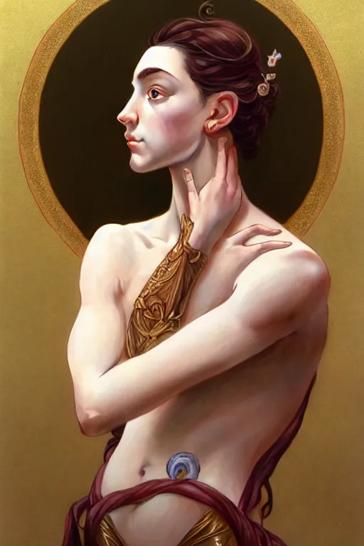 Image similar to symmetry!! intense fanart of 3 / 4 front pose of mackenzie frances ziegleras as venus, protagonist, intricate, elegant, highly detailed, my rendition, digital painting, artstation, concept art, perfect, smooth, sharp focus, illustration, art by artgerm and greg rutkowski and alphonse mucha
