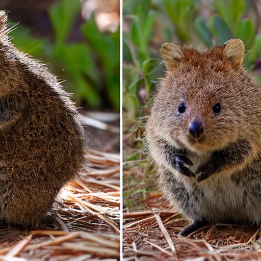 Prompt: a stereoscopic photograph of a quokka
