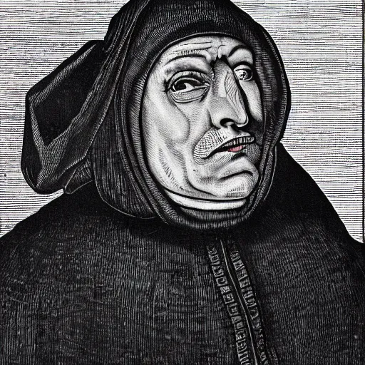 Image similar to Black and white portrait of a very ugly man in the middle ages