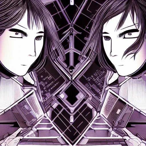 Image similar to beautiful twin sisters hacking into the mainframe of the pentagon, in the style of hiroya oku and riyoko ikeda, black and white, photorealistic, epic, super technical