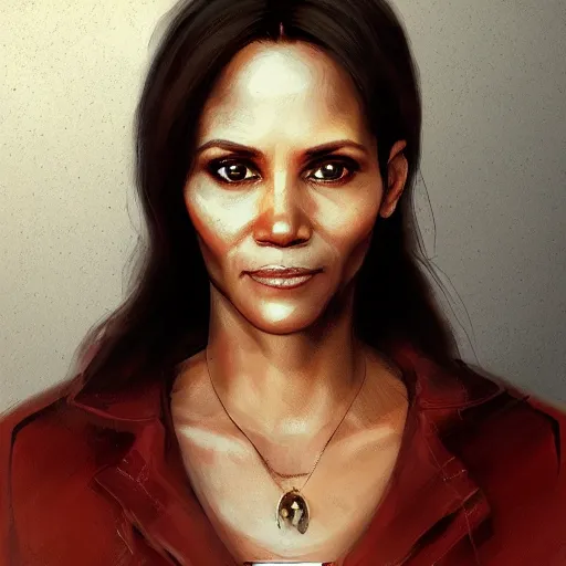 Image similar to portrait of maci holloway, first woman elected as president in usa, cold but beautiful, about 3 5 years old, highly detailed, mix of halle berry and julia roberts gong li,, artstation hd, deviantart, by artgem, greg rutkowski