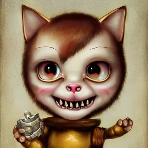 Image similar to a cute baby cat knight, smile, cute teeth, cute face, digital painting byRoss Tran and Mark Ryden, cute and lovely, high detail, nursery poster