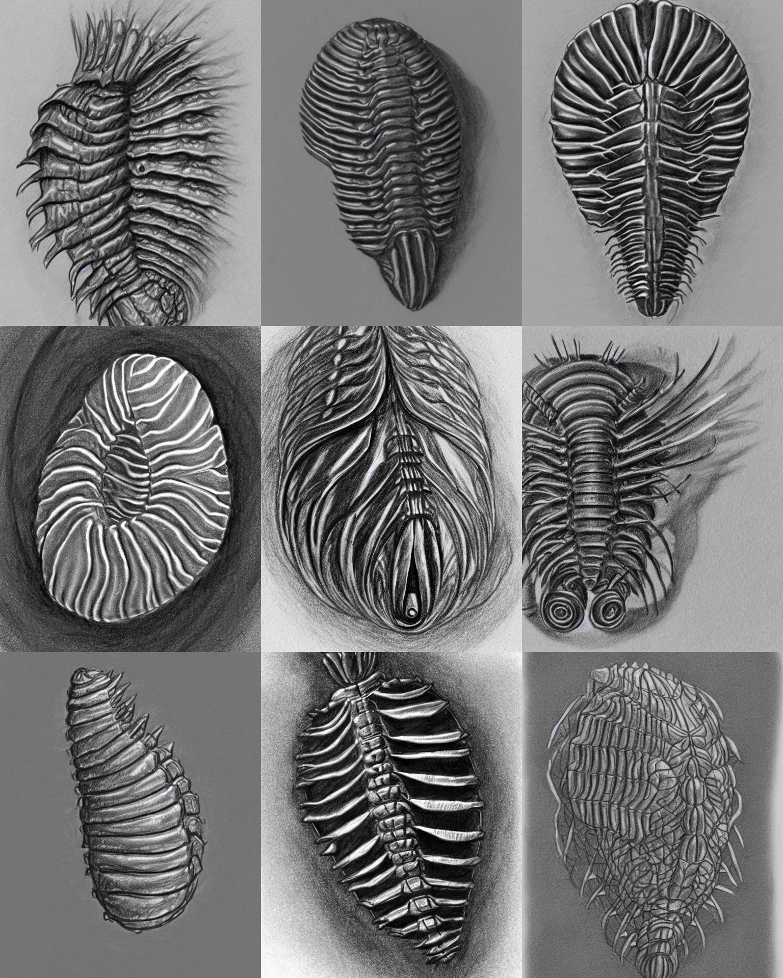 Prompt: A graphite sketch of a trilobite