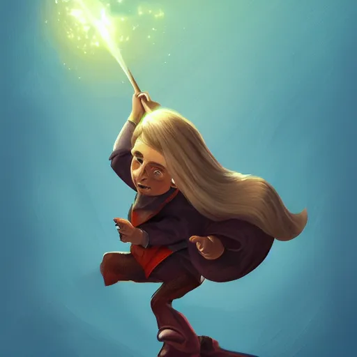 Prompt: wizard flying on the broom, front view, digital art, artstation