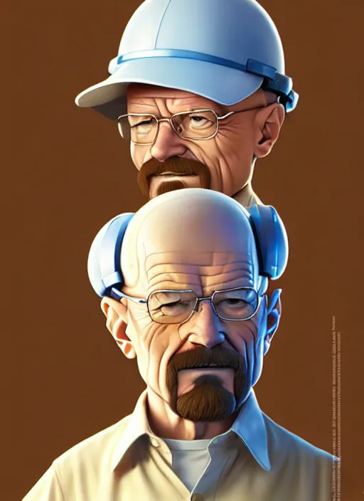 Image similar to cute builder walter white, natural lighting, path traced, highly detailed, high quality, digital painting, by don bluth and ross tran and studio ghibli and alphonse mucha, artgerm