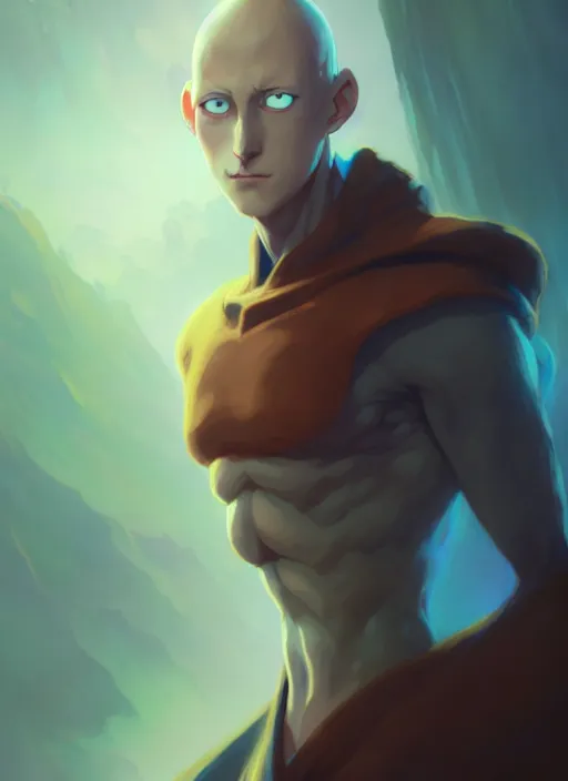 Prompt: handsome saitama, dark, anime, peter mohrbacher, path traced, half body shot, kelly mckernan, alfonso mucha, cinematic, concept artbook, artstation, video game, pixar, unreal engine, 8 k