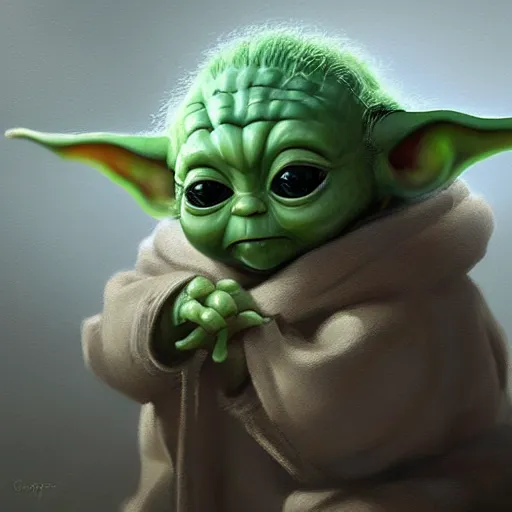 Image similar to very detailed masterpiece painting of baby yoda, portrait, artstation, concept art by greg rutkowski