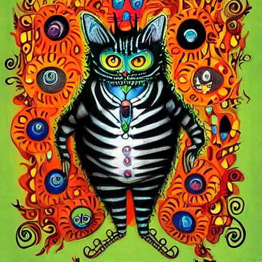 Image similar to The deranged lovechild of Tim Burton and Louis Wain