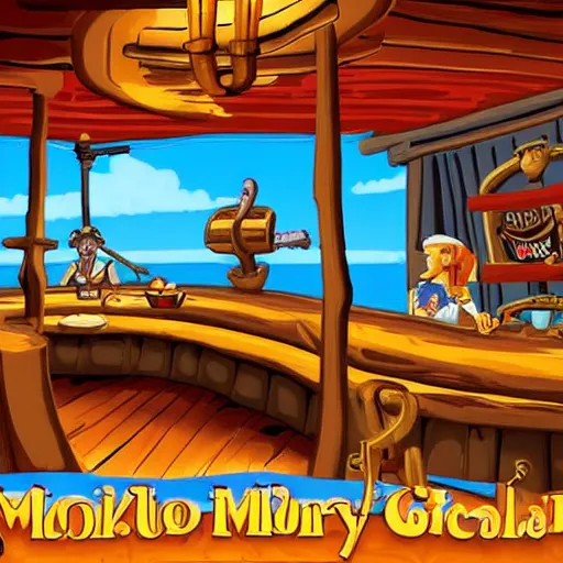 Image similar to secret of monkey island background, pirate pub interior