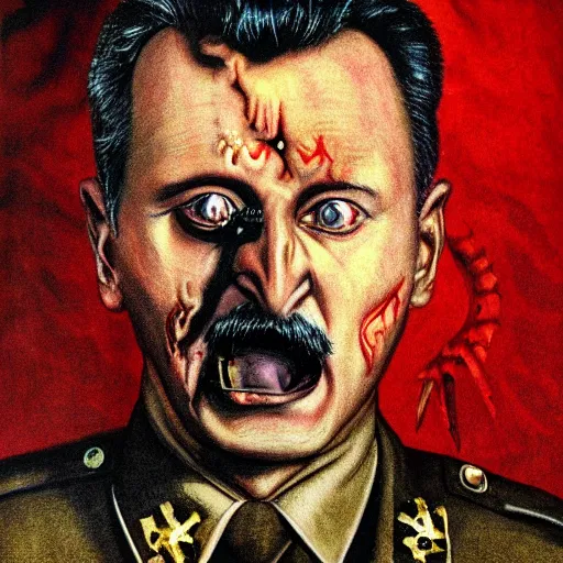 Image similar to igor ivanovich strelkov became an angry degraded satanic hellfire demonic abomination and calling for total mobilization, photo - realistic, color image, 2 k, highly detailed, bodyhorror, occult art