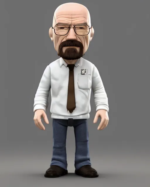 Image similar to full body 3d render of Walter White as a funko pop, studio lighting, white background, blender, trending on artstation, 8k, highly detailed