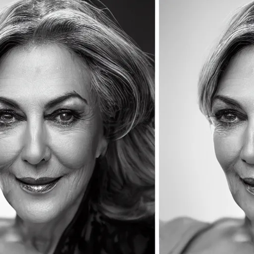 Image similar to old elizabeth hurley supermodel at age 9 0 years old, color ( sony a 7 r iv, symmetric balance, polarizing filter, photolab, lightroom, 4 k, dolby vision, photography award ), vogue, perfect face